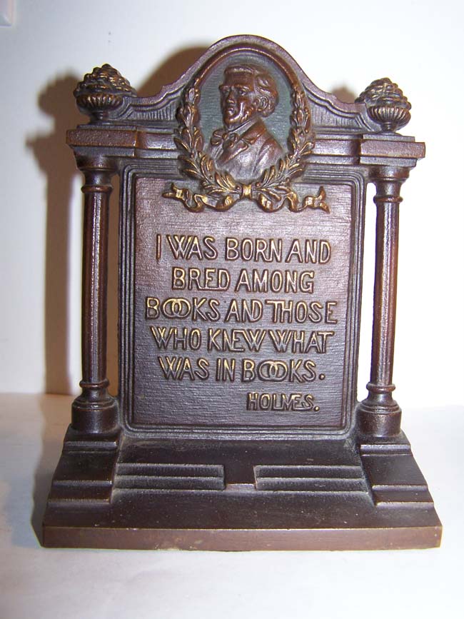 A fine Pair of Antique Bookends by Bradley & Hubbard circa 1920 with quotes by Shakespeare and Oliver Wendell Holmes. — image 3